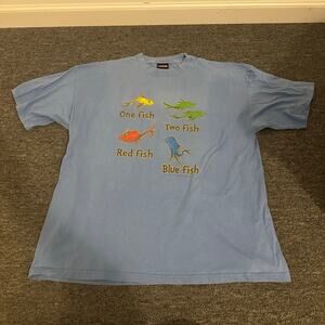Dr. Seuss Graphic T-Shirt Mens 2XL Light Blue One Fish Two Fish Vintage Y2K 2001